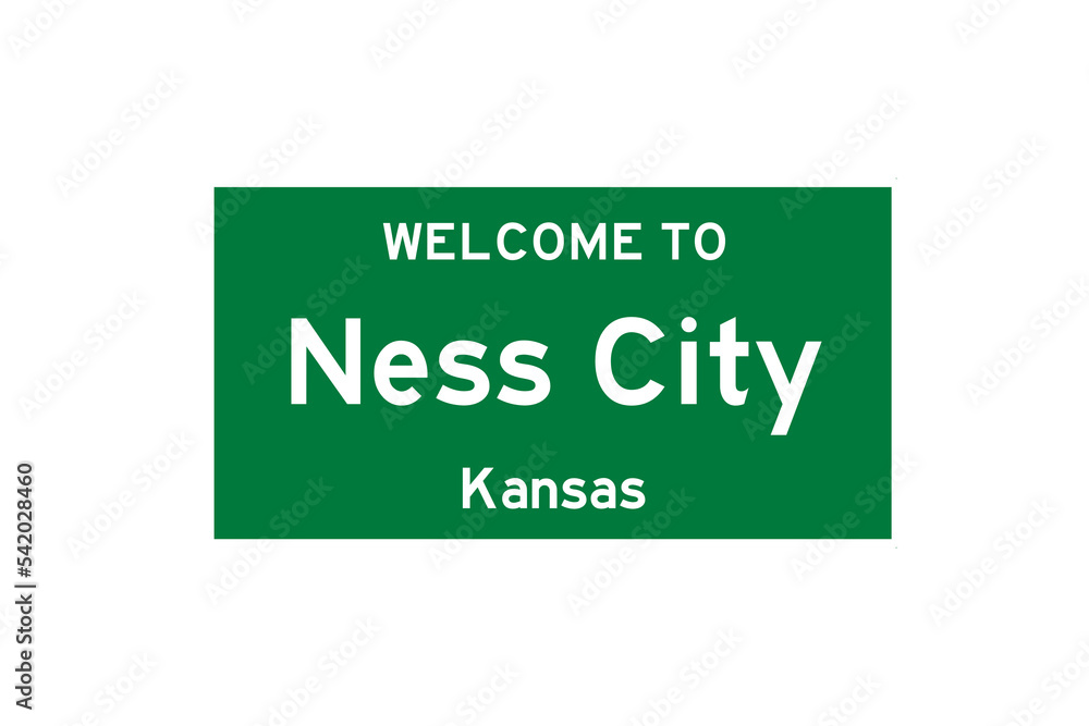 Ness City, Kansas, USA. City limit sign on transparent background. Ness City, Kansas, USA. City limit sign on transparent background.