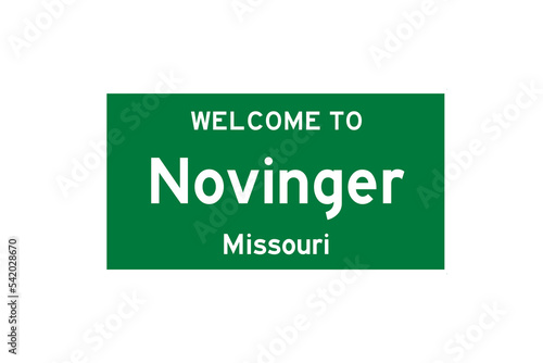 Novinger, Missouri, USA. City limit sign on transparent background. 