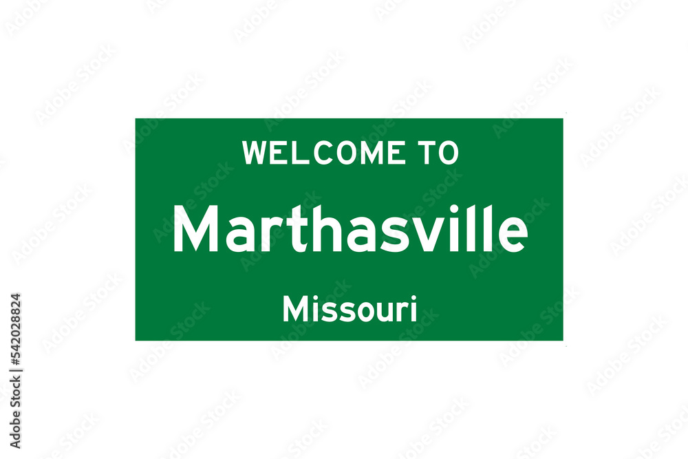 Marthasville, Missouri, USA. City limit sign on transparent background. 