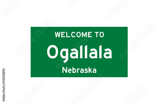 Ogallala, Nebraska, USA. City limit sign on transparent background.  photo