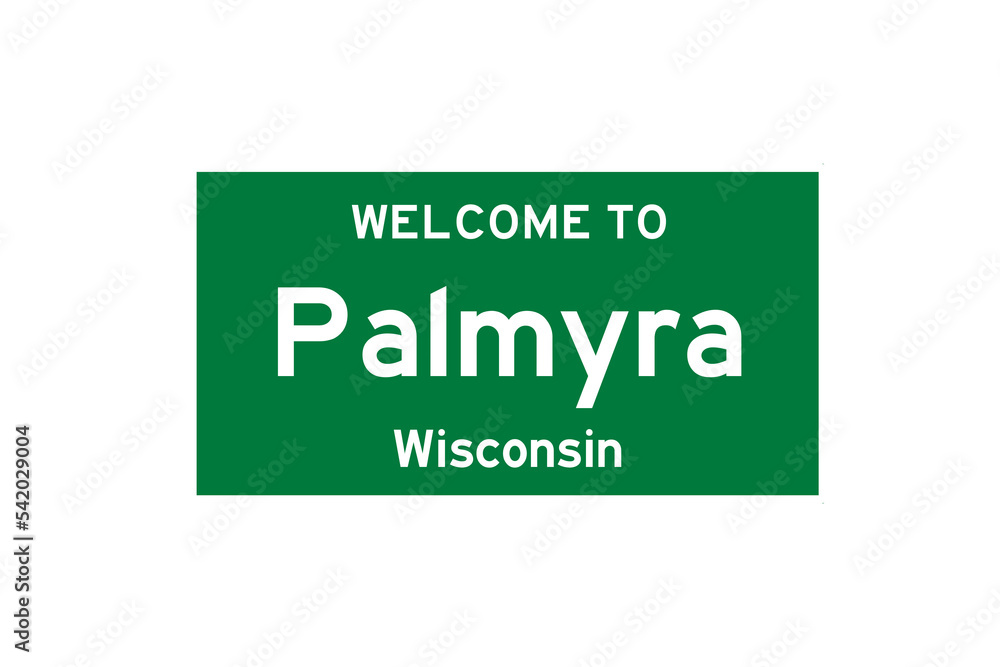 Palmyra, Wisconsin, USA. City limit sign on transparent background. 