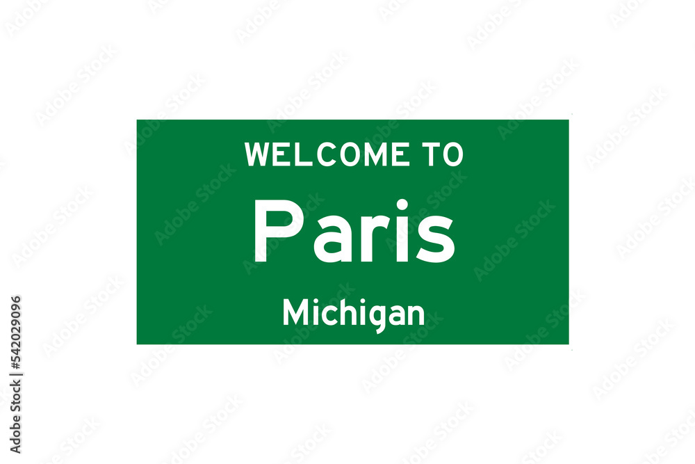 Paris, Michigan, USA. City limit sign on transparent background. 