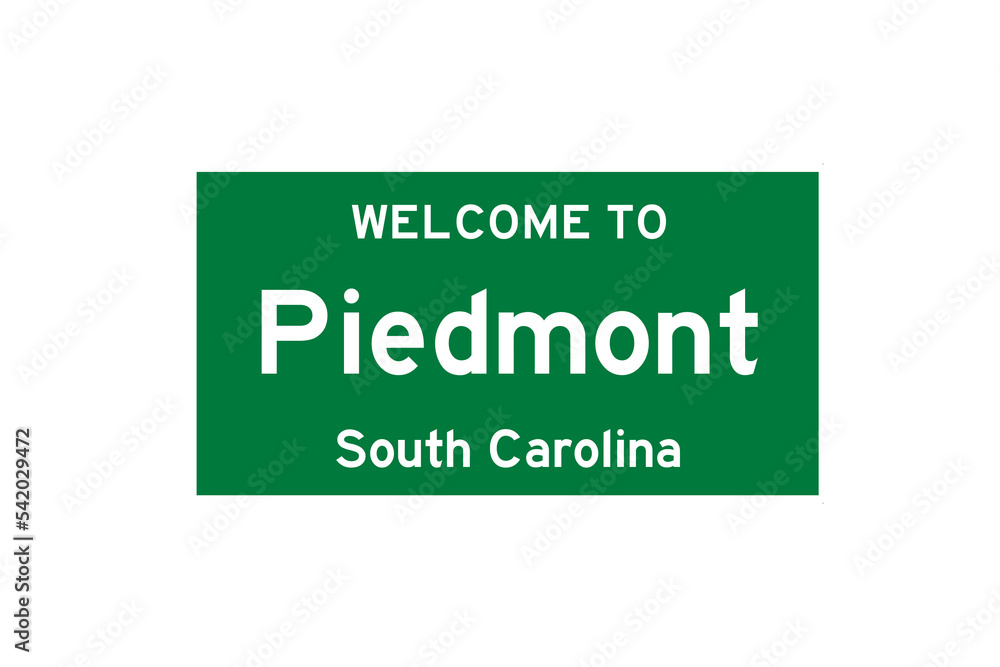 Piedmont, South Carolina, USA. City limit sign on transparent background. Piedmont, South Carolina, USA. City limit sign on transparent background.