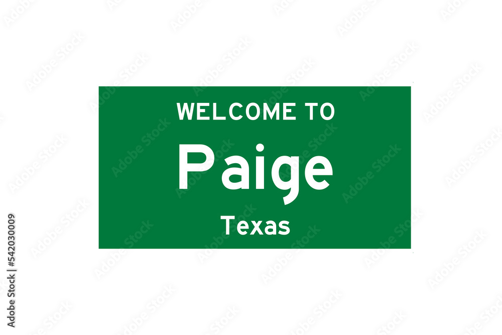Paige, Texas, USA. City limit sign on transparent background. Paige, Texas, USA. City limit sign on transparent background.