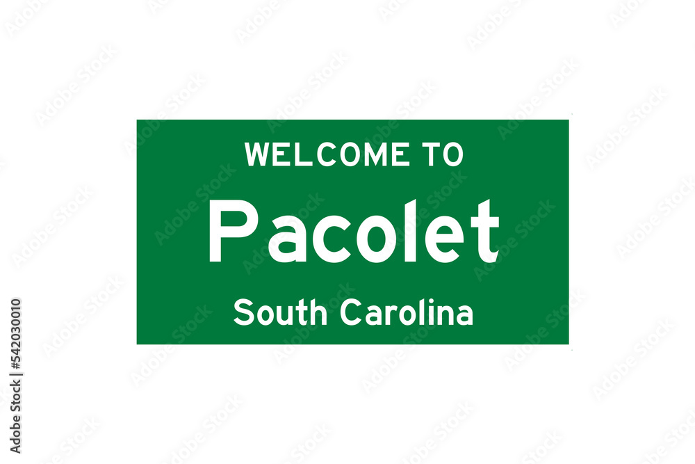Pacolet, South Carolina, USA. City limit sign on transparent background. 