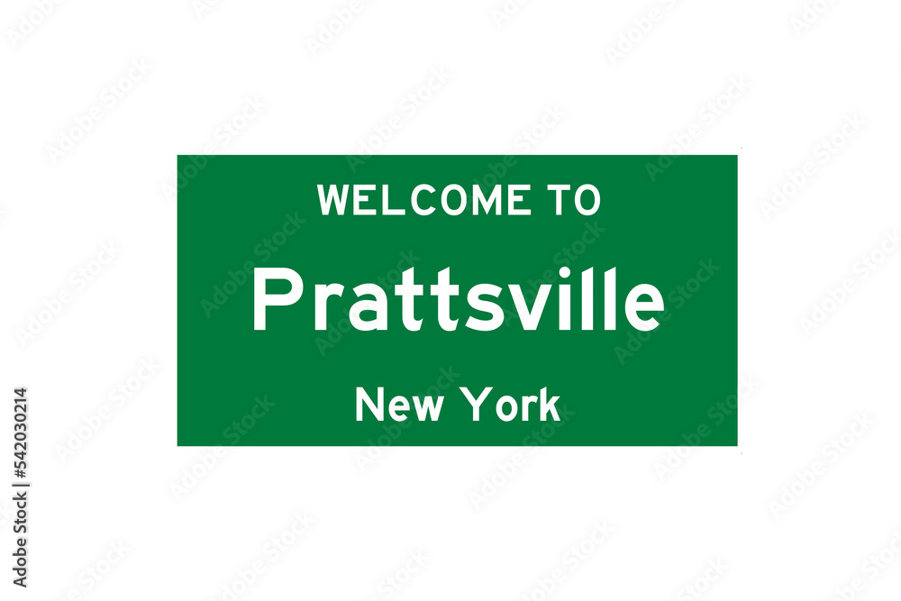 Prattsville, New York, USA. City limit sign on transparent background. 