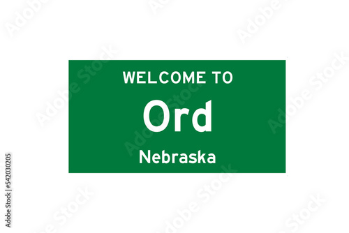 Ord, Nebraska, USA. City limit sign on transparent background.  photo