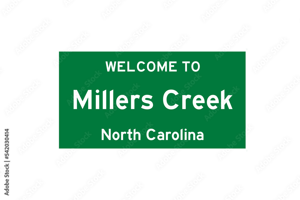 Millers Creek, North Carolina, USA. City limit sign on transparent background. 
