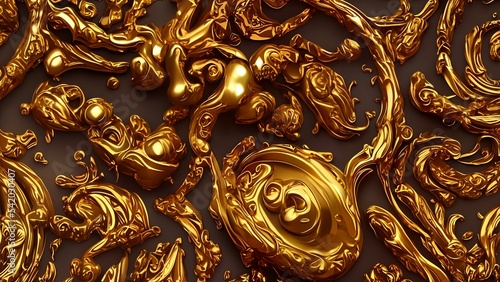 3D illustration of an ornate liquid gold