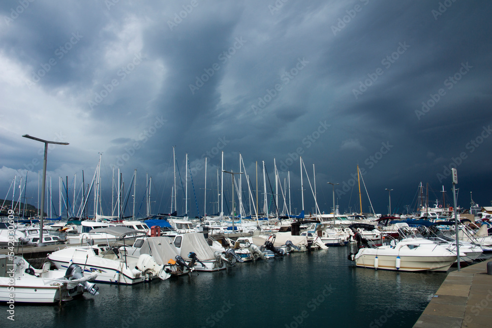 View from Koper, Slovenia, with dramatic clouds, storm and rain.