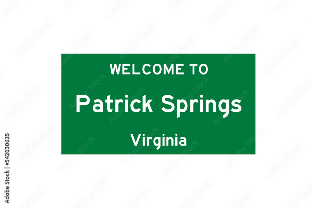 Patrick Springs, Virginia, USA. City limit sign on transparent background. 