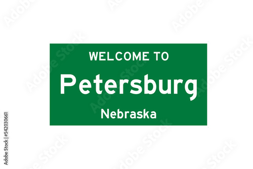 Petersburg, Nebraska, USA. City limit sign on transparent background.  photo