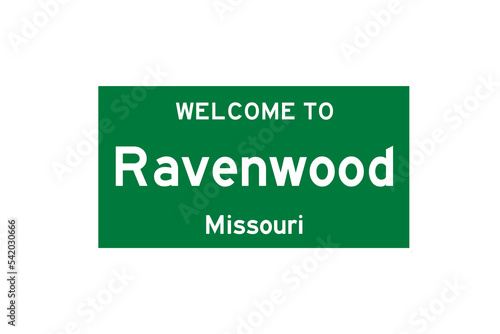 Ravenwood, Missouri, USA. City limit sign on transparent background.  photo