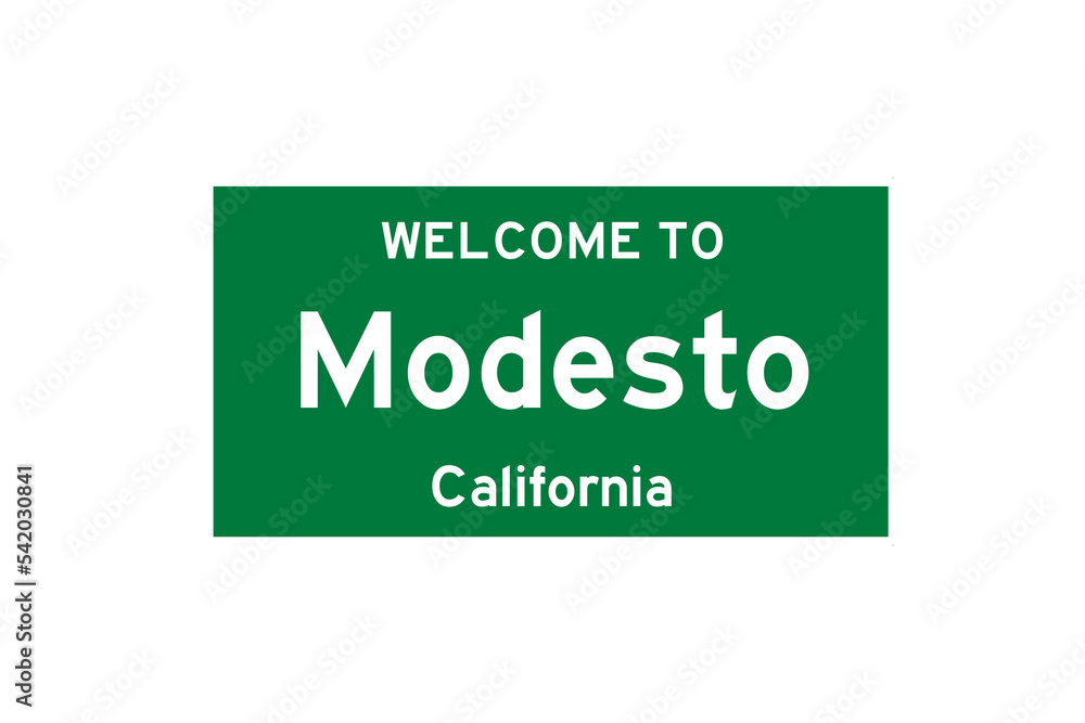 Modesto, California, USA. City limit sign on transparent background. 