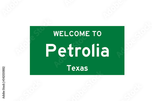 Petrolia, Texas, USA. City limit sign on transparent background. 