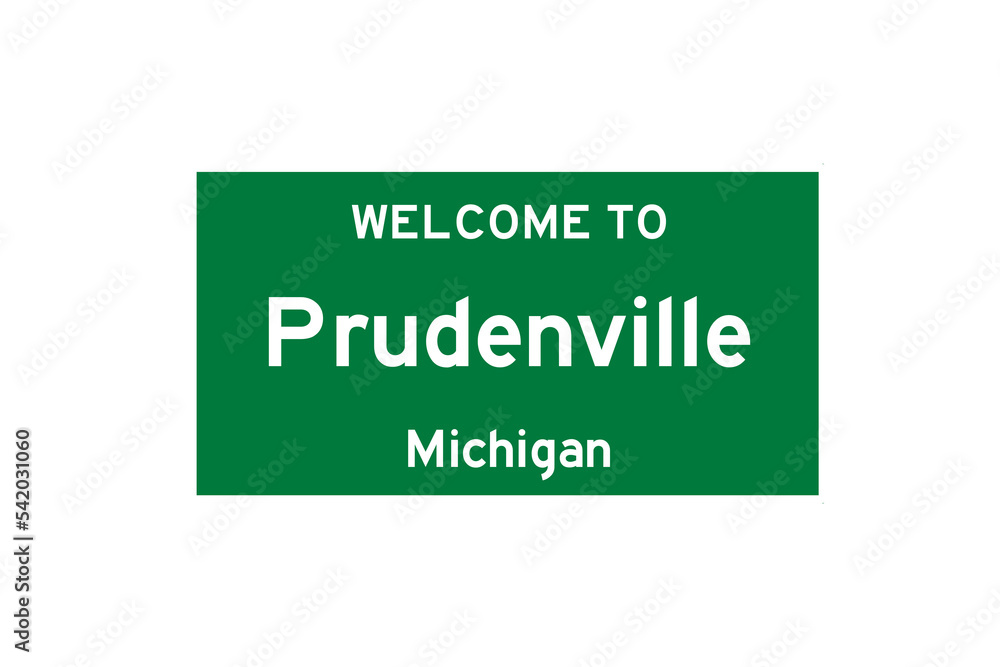 Prudenville, Michigan, USA. City limit sign on transparent background. Prudenville, Michigan, USA. City limit sign on transparent background.