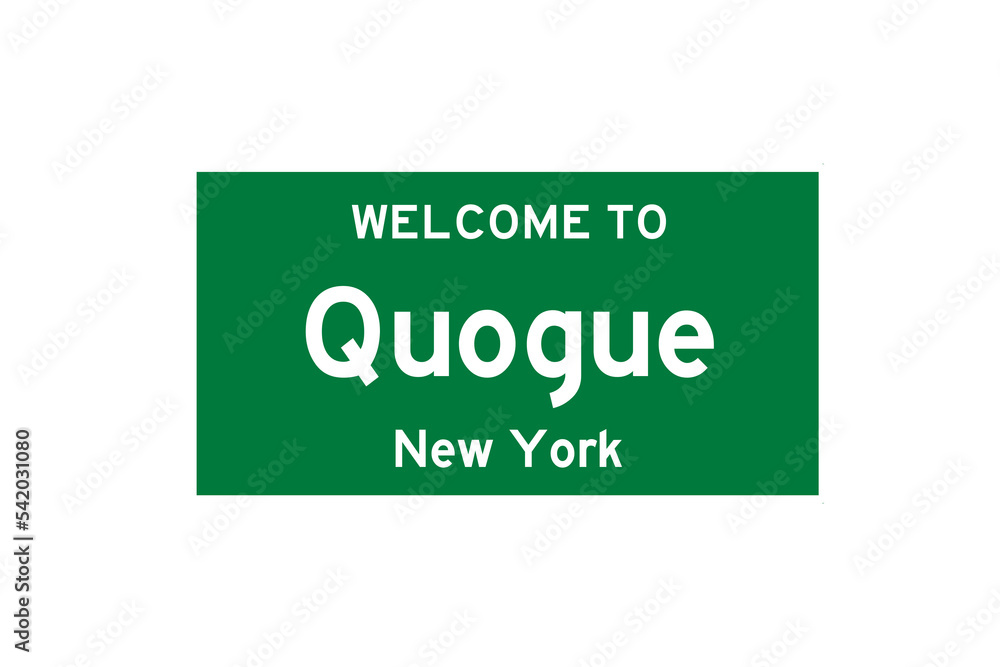 Quogue, New York, USA. City limit sign on transparent background.