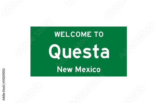 Questa, New Mexico, USA. City limit sign on transparent background.  photo