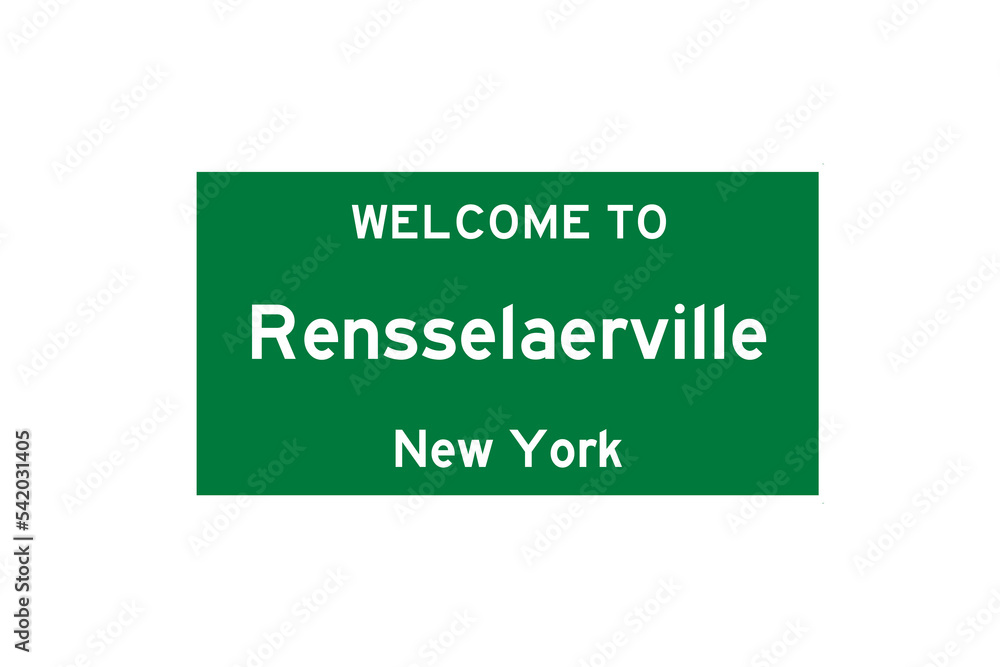 Rensselaerville, New York, USA. City limit sign on transparent background. 