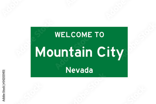 Mountain City, Nevada, USA. City limit sign on transparent background. 
