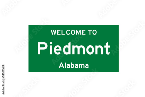 Piedmont, Alabama, USA. City limit sign on transparent background. 