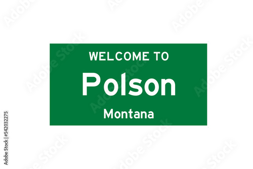 Polson, Montana, USA. City limit sign on transparent background.  photo