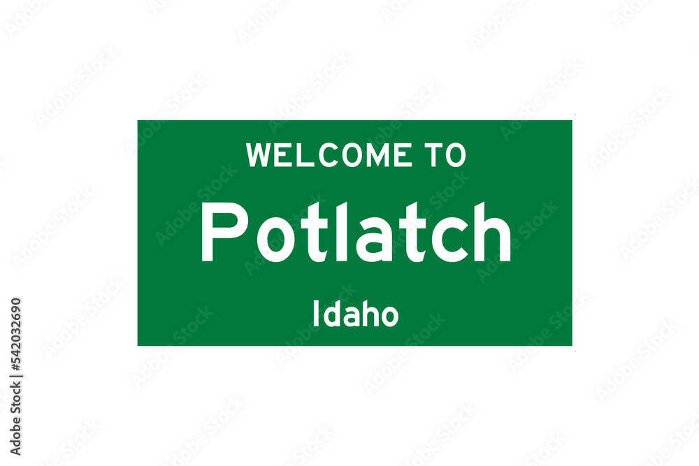 Potlatch, Idaho, USA. City limit sign on transparent background. Potlatch, Idaho, USA. City limit sign on transparent background.