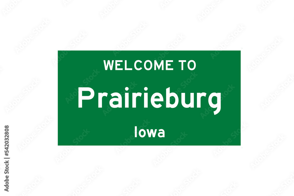 Prairieburg, Iowa, USA. City limit sign on transparent background. Prairieburg, Iowa, USA. City limit sign on transparent background.