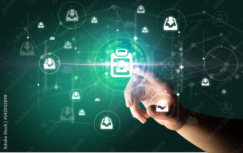 Businessman hand pressing stock graphic information on multitouch screen Businessman hand pressing stock graphic information on multitouch screen