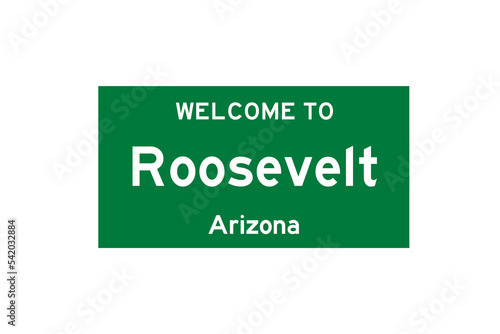 Roosevelt, Arizona, USA. City limit sign on transparent background. 