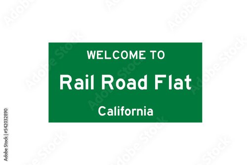 Rail Road Flat, California, USA. City limit sign on transparent background.  photo