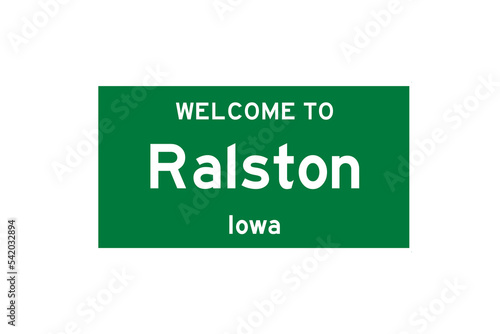 Ralston, Iowa, USA. City limit sign on transparent background.  photo