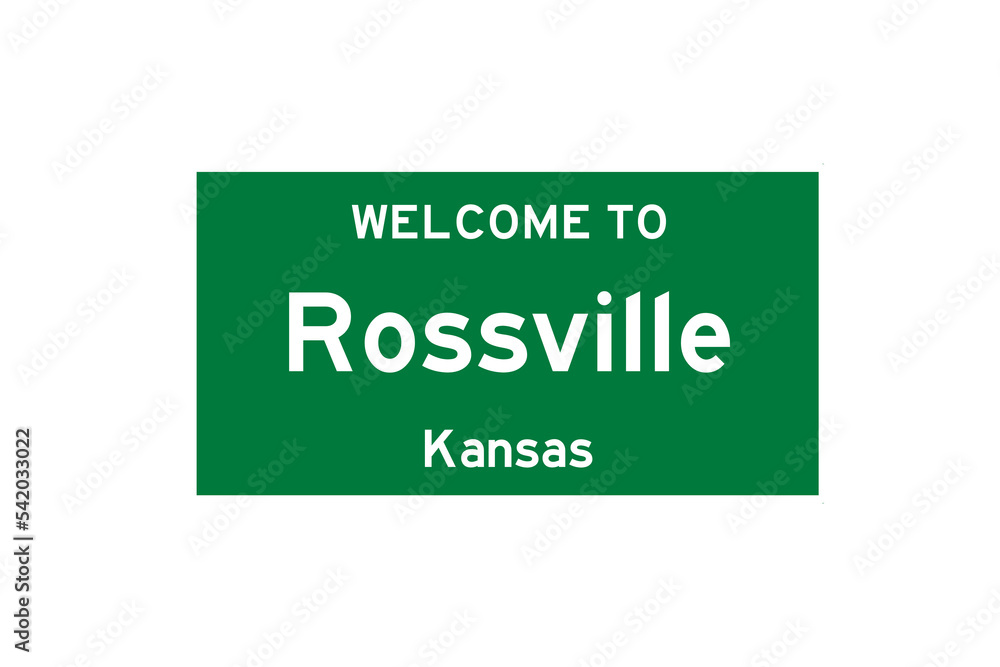 Rossville, Kansas, USA. City limit sign on transparent background. 