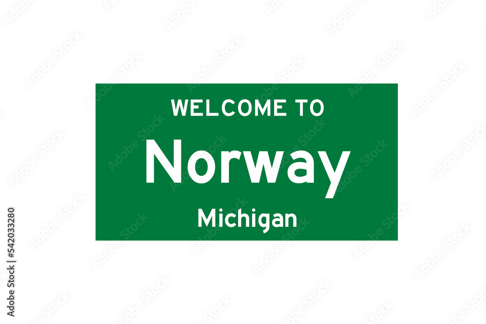 Norway, Michigan, USA. City limit sign on transparent background. Norway, Michigan, USA. City limit sign on transparent background.