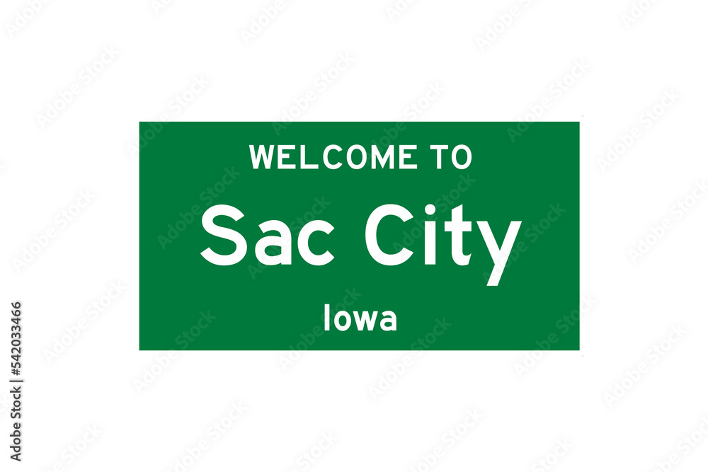 Sac City, Iowa, USA. City limit sign on transparent background. Sac City, Iowa, USA. City limit sign on transparent background.