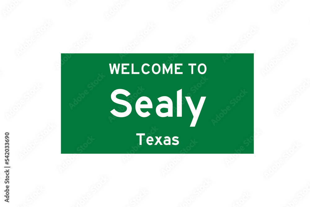 Sealy, Texas, USA. City limit sign on transparent background. Stock