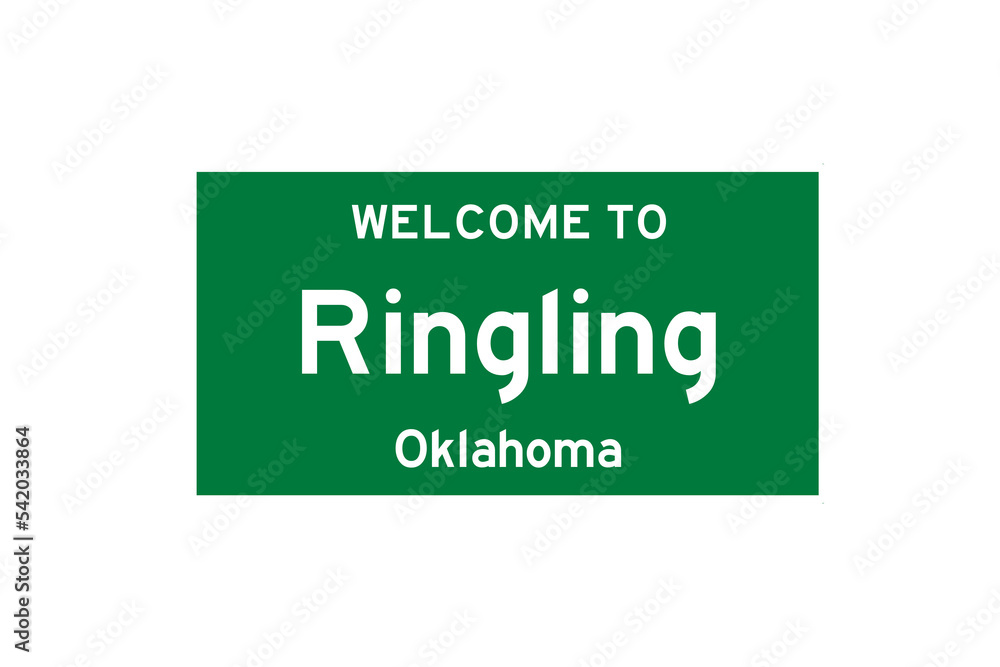 Ringling, Oklahoma, USA. City limit sign on transparent background. Ringling, Oklahoma, USA. City limit sign on transparent background.