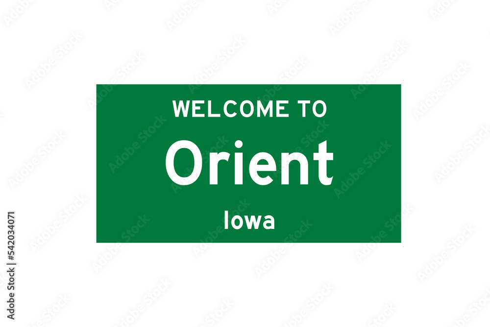 Orient, Iowa, USA. City limit sign on transparent background. Orient, Iowa, USA. City limit sign on transparent background.