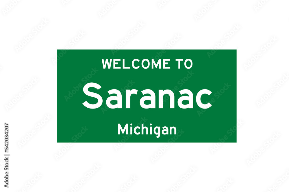 Saranac, Michigan, USA. City limit sign on transparent background. Saranac, Michigan, USA. City limit sign on transparent background.