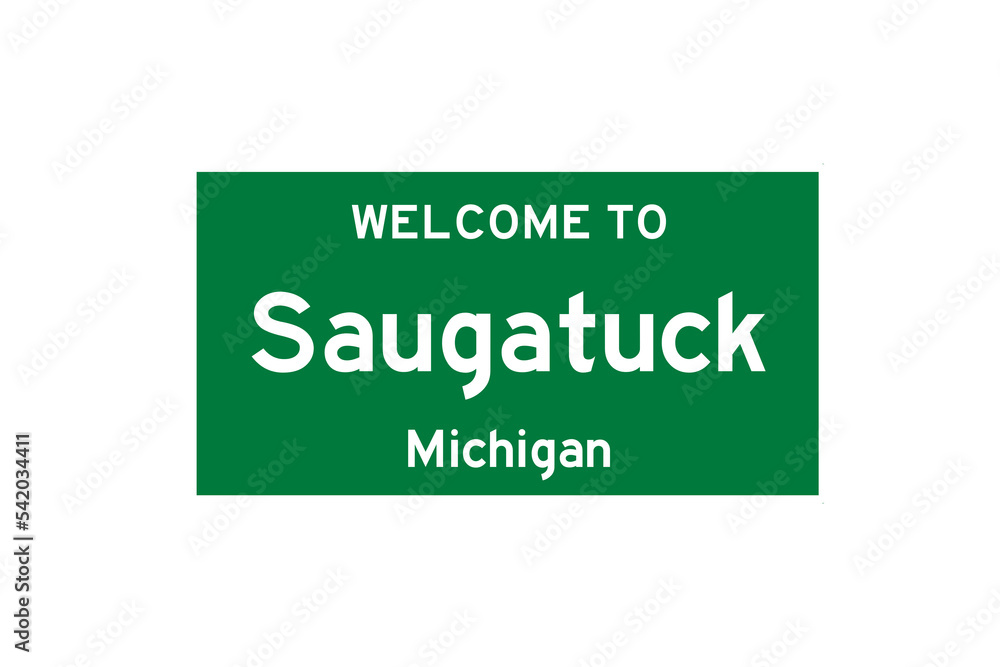 Saugatuck, Michigan, USA. City limit sign on transparent background. 