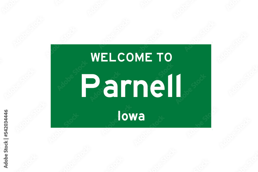 Parnell, Iowa, USA. City limit sign on transparent background. Parnell, Iowa, USA. City limit sign on transparent background.