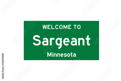 Sargeant, Minnesota, USA. City limit sign on transparent background.  photo