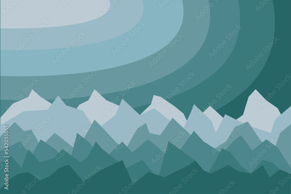 Landscape with mountains and forest. Abstract landscape with mountains in blue-green tones. Cartoon vector illustration. Landscape with mountains and forest. Abstract landscape with mountains in blue-green tones. Cartoon vector illustration.