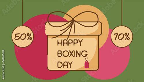 Boxing day3. Boxing day promotion card with big box with happy boxing day lettering and discounts.