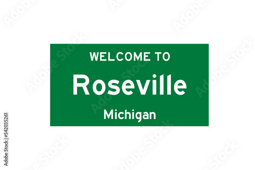 Roseville, Michigan, USA. City limit sign on transparent background.  photo
