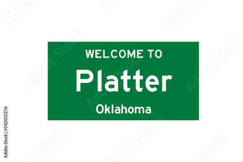 Platter, Oklahoma, USA. City limit sign on transparent background. 