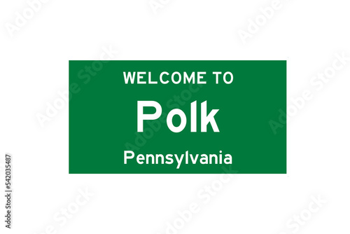 Polk, Pennsylvania, USA. City limit sign on transparent background.  photo