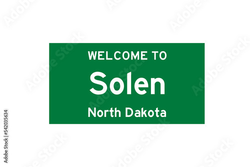 Solen, North Dakota, USA. City limit sign on transparent background. 