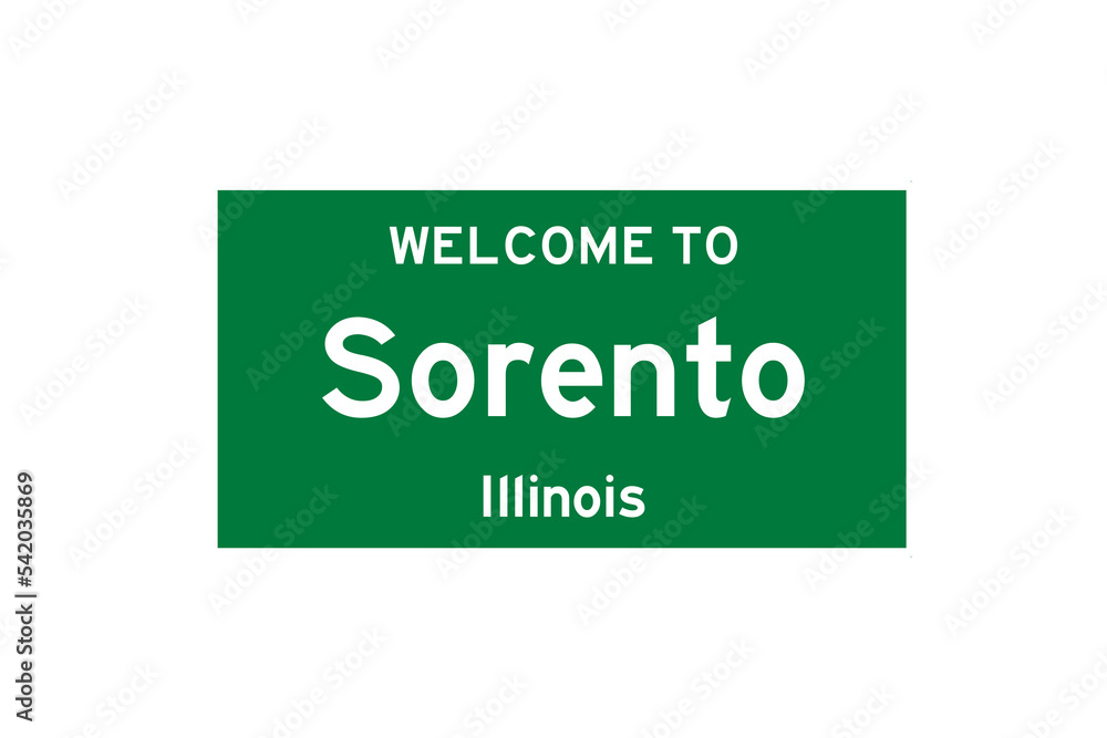 Sorento, Illinois, USA. City limit sign on transparent background. Sorento, Illinois, USA. City limit sign on transparent background.