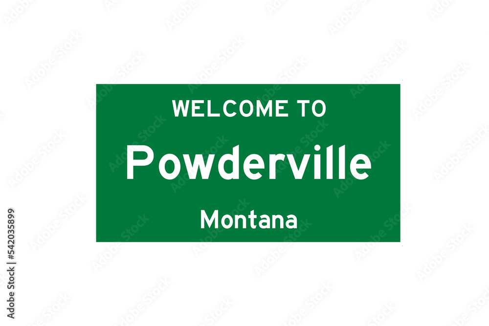 Powderville, Montana, USA. City limit sign on transparent background. 